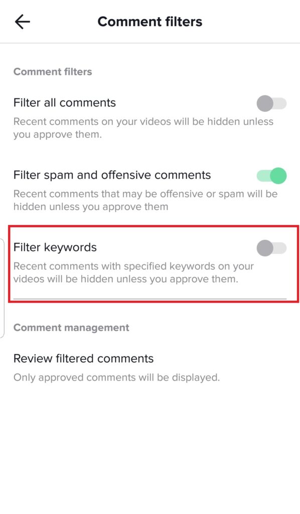 How to Filter Comment with keywords